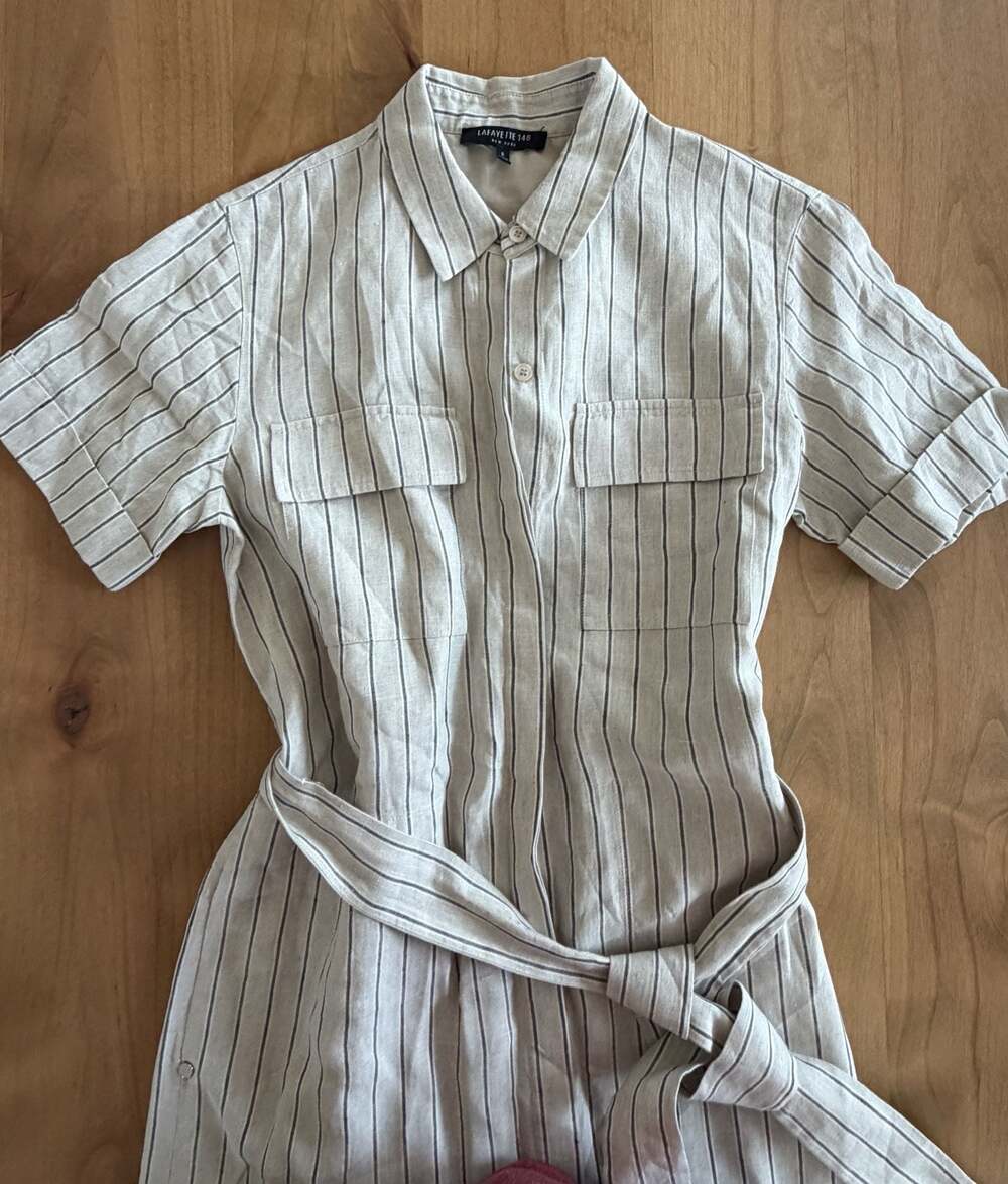 Lafayette 148 New York Striped Linen Shirt Dress Size S - Picture 2 of 15